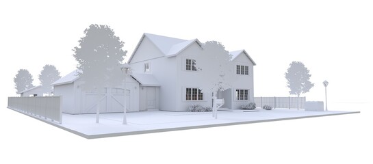 Modern white beautiful house. 3D illustration