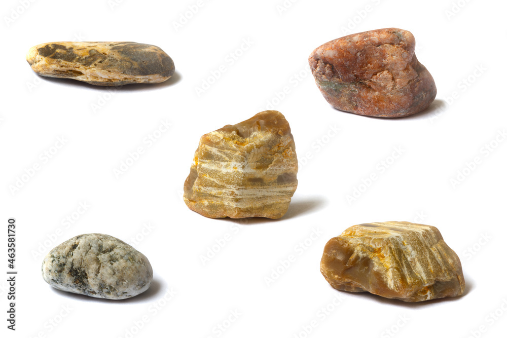 Poster a set of stones with a shadow isolated on a white background
