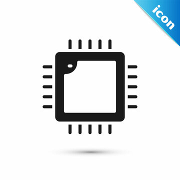 Grey Computer Processor With Microcircuits CPU Icon Isolated On White Background. Chip Or Cpu With Circuit Board. Micro Processor. Vector