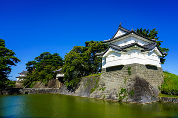 晴れ渡った新発田城址公園から新発田城  本丸辰巳櫓（新潟県新発田市）