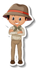 Boy in safari outfit cartoon character sticker