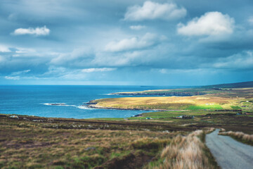 Beautiful view of blue ocean and clif in ireland
