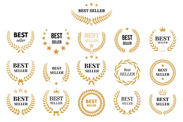 Best seller icon badge set, logo label tag design template for top sales, gold award