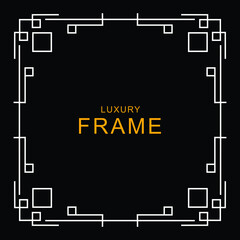 a simple square frame with some ornament as the border. collection set of the golden outline frame with golden text template on black for decorating design, card, invitation, etc.