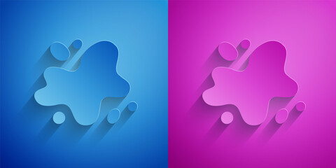 Paper cut Water spill icon isolated on blue and purple background. Paper art style. Vector