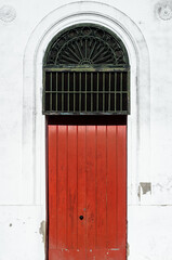Red old wooden door