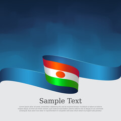 Niger flag background. National nigerian patriotic banner, poster. Business booklet. Niger flag wavy ribbon on blue white background. State flyer, cover. Vector tricolor brochure design