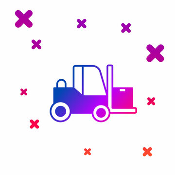 Color Forklift Truck Icon Isolated On White Background. Fork Loader And Cardboard Box. Cargo Delivery, Shipping, Transportation. Gradient Random Dynamic Shapes. Vector