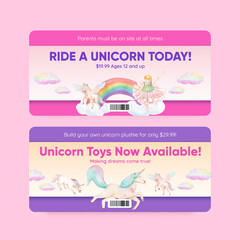 Voucher template with unicorn concept,watercolor style © photographeeasia