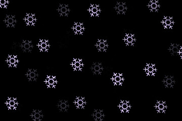 Christmas bokeh overlay background. Blue snowflakes light on the black background. New Year, festive, winter atmosphere