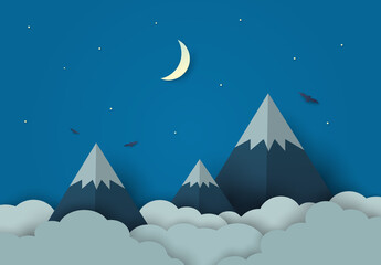 Mountain on night paper art background landscape