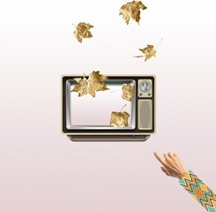 Switch on autumn, fall. Autumn mood, beauty, retro and nature concept. Artwork.