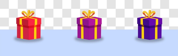 3D giftboxes with ribbons isolated on transparent background.