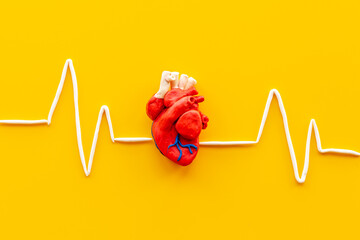 Heartbeat or heart rate with human heart model, top view