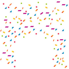 Color confetti on white background. Celebration template with confetti and ribbons. Greeting card. Jpeg design illustration