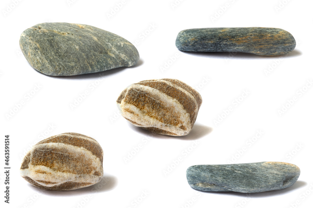 Poster a set of stones with a shadow isolated on a white background