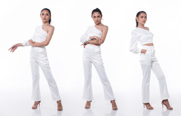 Obraz premium Collage Group Full length Figure snap of 20s Asian Woman black hair wear business white dress