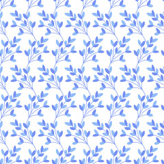 Floral seamless pattern with blue branches on white background