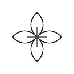 design element of four symmetrical petals, logo, black outline isolated on a white background, vector illustration