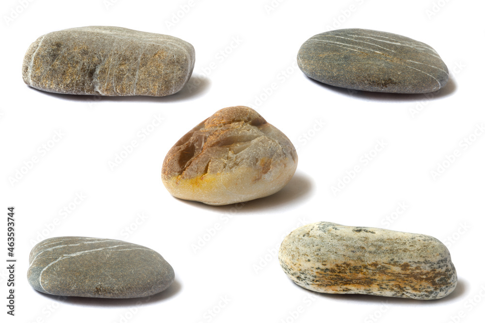 Poster a set of stones with a shadow isolated on a white background