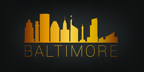 Baltimore, MD, USA Gold Skyline City Silhouette Vector. Golden Design Luxury Style Icon Symbols. Travel and Tourism Famous Buildings. - obrazy, fototapety, plakaty