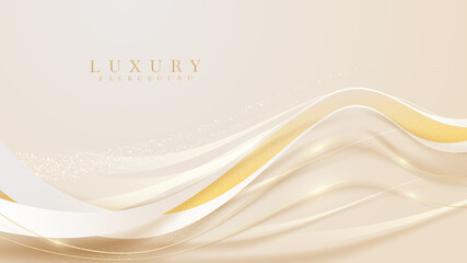 Pastel yellow color luxury background with glitter golden curve line