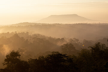 Obraz premium Panoramic view of fog cover mountain range.