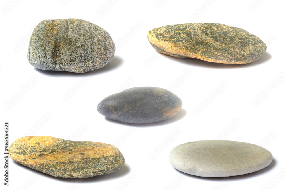 Poster a set of stones with a shadow isolated on a white background