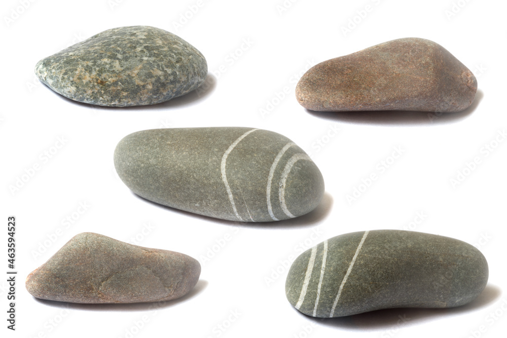 Poster a set of stones with a shadow isolated on a white background