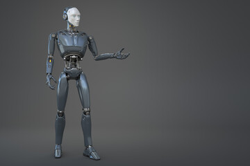 Fototapeta na wymiar Robot android posing on a gray background