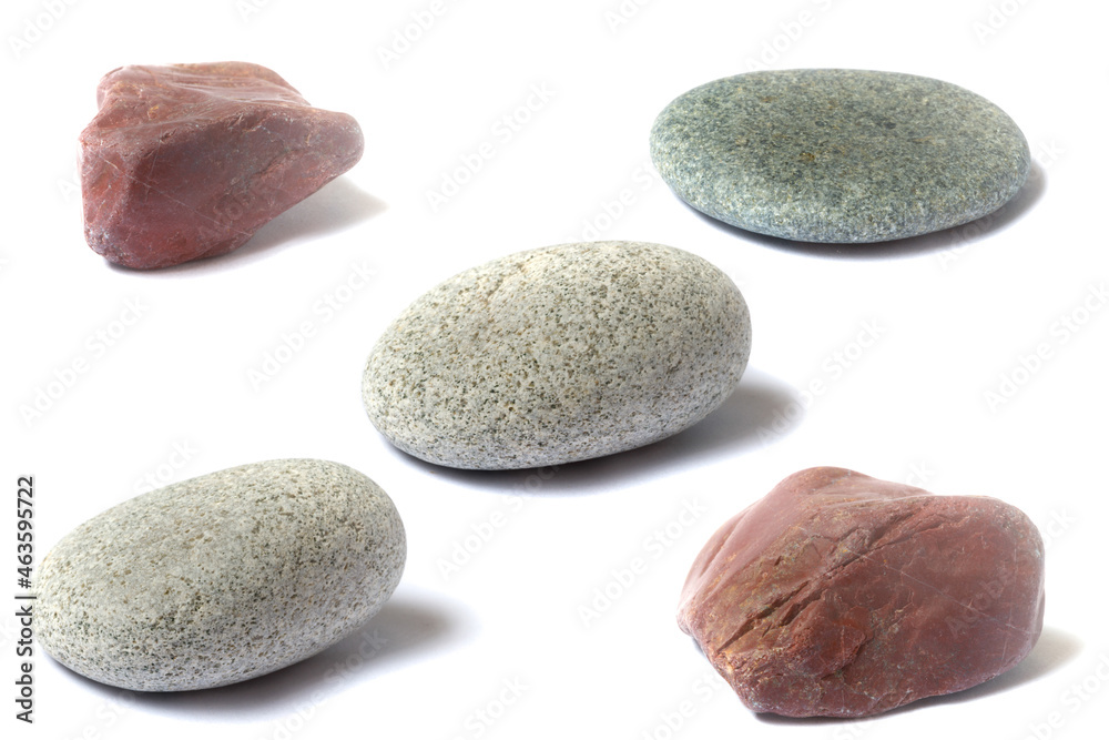 Poster a set of stones with a shadow isolated on a white background
