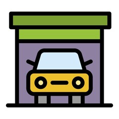 Car in the garage icon. Outline car in the garage vector icon color flat isolated