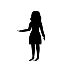silhouette of a woman, a girl with long hair standing in a dress and heels, black, isolated on a white background