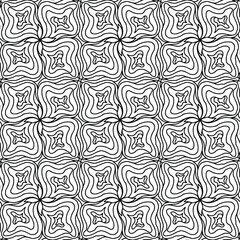 black and white seamless pattern with abstract wavy lines, vector seamless tile