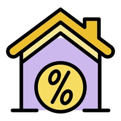 House and percent icon. Outline house and percent vector icon color flat isolated