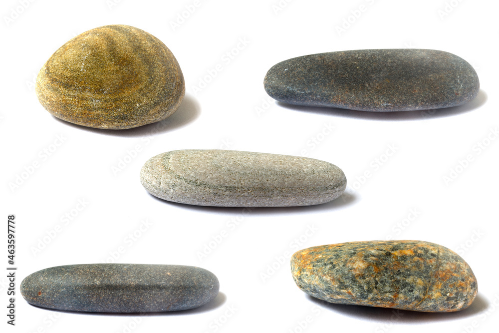 Poster a set of stones with a shadow isolated on a white background