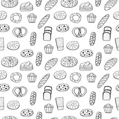Bread seamless pattern vector illustration, hand drawing doodles