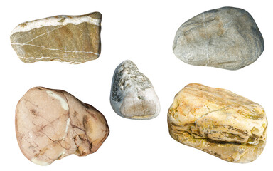 a set of stones in isolation on a white background. sea pebbles