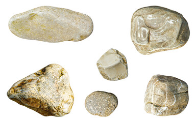 a set of stones in isolation on a white background. sea pebbles
