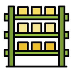 Boxes rack icon. Outline boxes rack vector icon color flat isolated