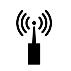 Signal transmitter or receiver icon. Device with antenna and signal waves. Vector Illustration