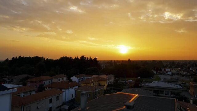 Aerial Drone - Landscape of a Sunset over the City of Busto Arsizio