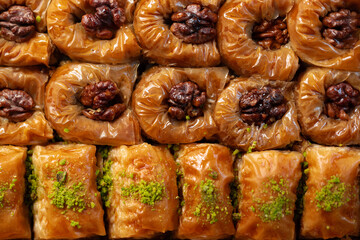 Top view food pattern texture of Turkish baklava