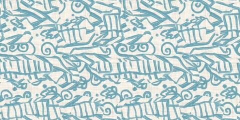 Seamless two tone hand drawn brushed effect pattern border swatch. High quality illustration. Collage of minimal drawings arranged in a seamless pattern with fabric texture overlay. Rough scribble.