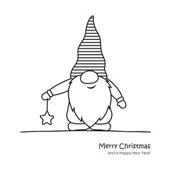 cute christmas dwarf cartoon for coloring book