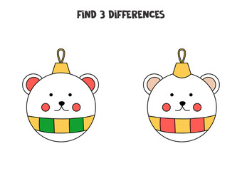 Find three differences between two pictures of Christmas bauble.