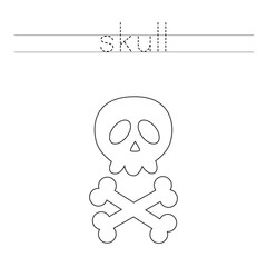 Trace the letters and color skull. Handwriting practice for kids.
