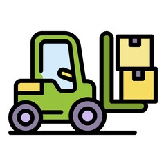 Forklift icon. Outline forklift vector icon color flat isolated