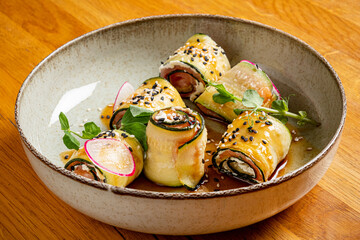 stuffed eggplant rolls with vegetables