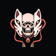 skull kitsune tattoo vector design